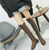 Tie Back Over Knee Block Heeled Boots - Designer mart