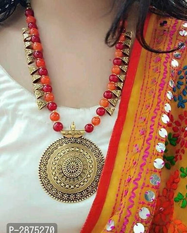 Trendy Beaded Necklace Set With Oxidised Pendant - Designer mart