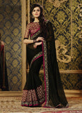 Vibrant Pink And Black Georgette Net Saree With Blouse - Designer mart