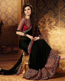Vibrant Pink And Black Georgette Net Saree With Blouse - Designer mart