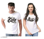 White Cotton Blend Round Neck Printed Couple T-Shirts for Men & Women - Designer mart