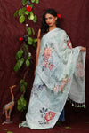 White Floral Digital Printed Linen Women Dupatta - Designer mart