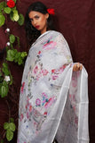 White Floral Digital Printed Linen Women Dupatta - Designer mart