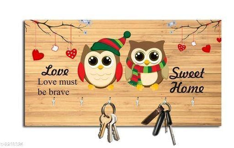Winter Owl Home Wooden Key Holder (23.4cm X 12.8cm X 3cm) - Designer mart