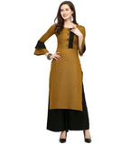 Women Brown Rayon Straight Kurti With Plazo - Designer mart