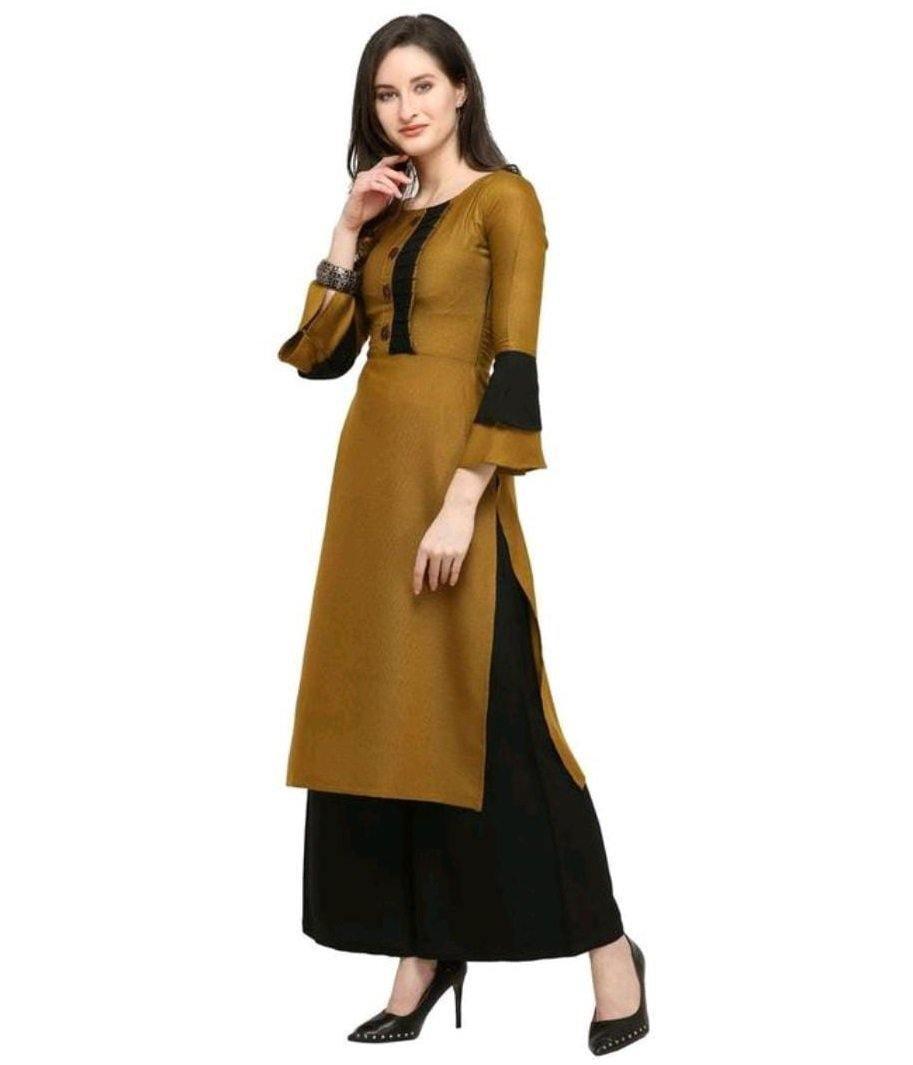 women brown rayon straight kurti with plazo designer mart 3 b48dd196 c90c 493c b4a3 7322ccf0e44c