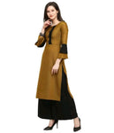 Women Brown Rayon Straight Kurti With Plazo - Designer mart