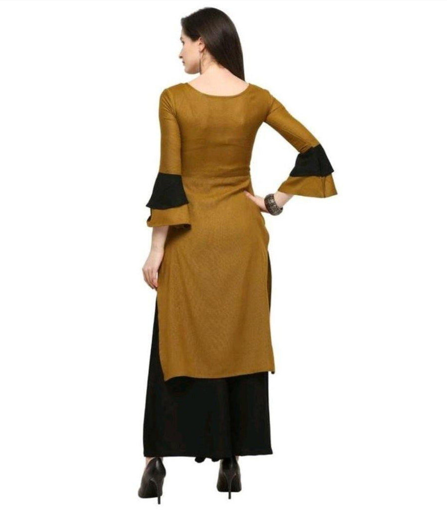 Mustard Cool Shoulder Kurti with Frill Sleeves - KAY KRAFT