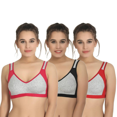 Women Multicoloured Polycotton T-Shirt Bras Combo Set of 3 - Designer mart