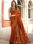 Women's Brown Vichitra Silk Saree - Designer mart