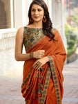 Women's Brown Vichitra Silk Saree - Designer mart