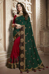 Women's Green & Maroon Vichitra Silk Saree - Designer mart