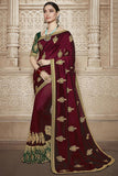 Women's Maroon Vichitra Silk Saree - Designer mart