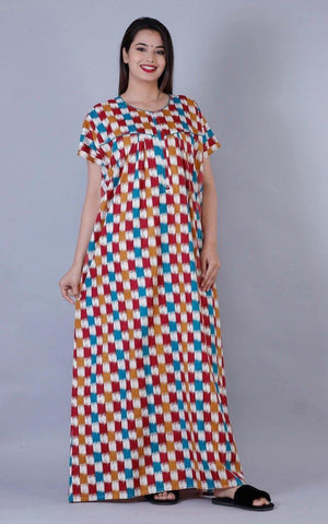 Women's Premium Cotton Multi Colors Printed Night Gown - Designer mart