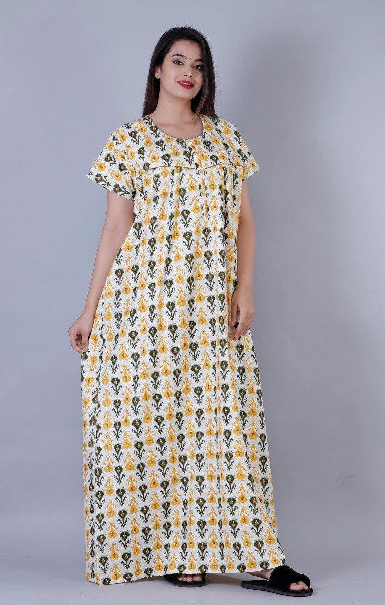 Cotton Night Gown For Women with Pockets - Nihsamah