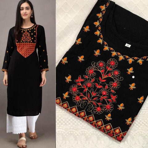 Women's Rayon Slub Fabric Kurti With Chikankari Plazo - Designer mart