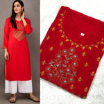 Women's Rayon Slub Fabric Kurti With Chikankari Plazo - Designer mart