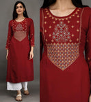 Women's Rayon Slub Fabric Kurti With Chikankari Plazo - Designer mart