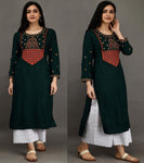 Women's Rayon Slub Fabric Kurti With Chikankari Plazo - Designer mart