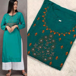 Women's Rayon Slub Fabric Kurti With Chikankari Plazo - Designer mart