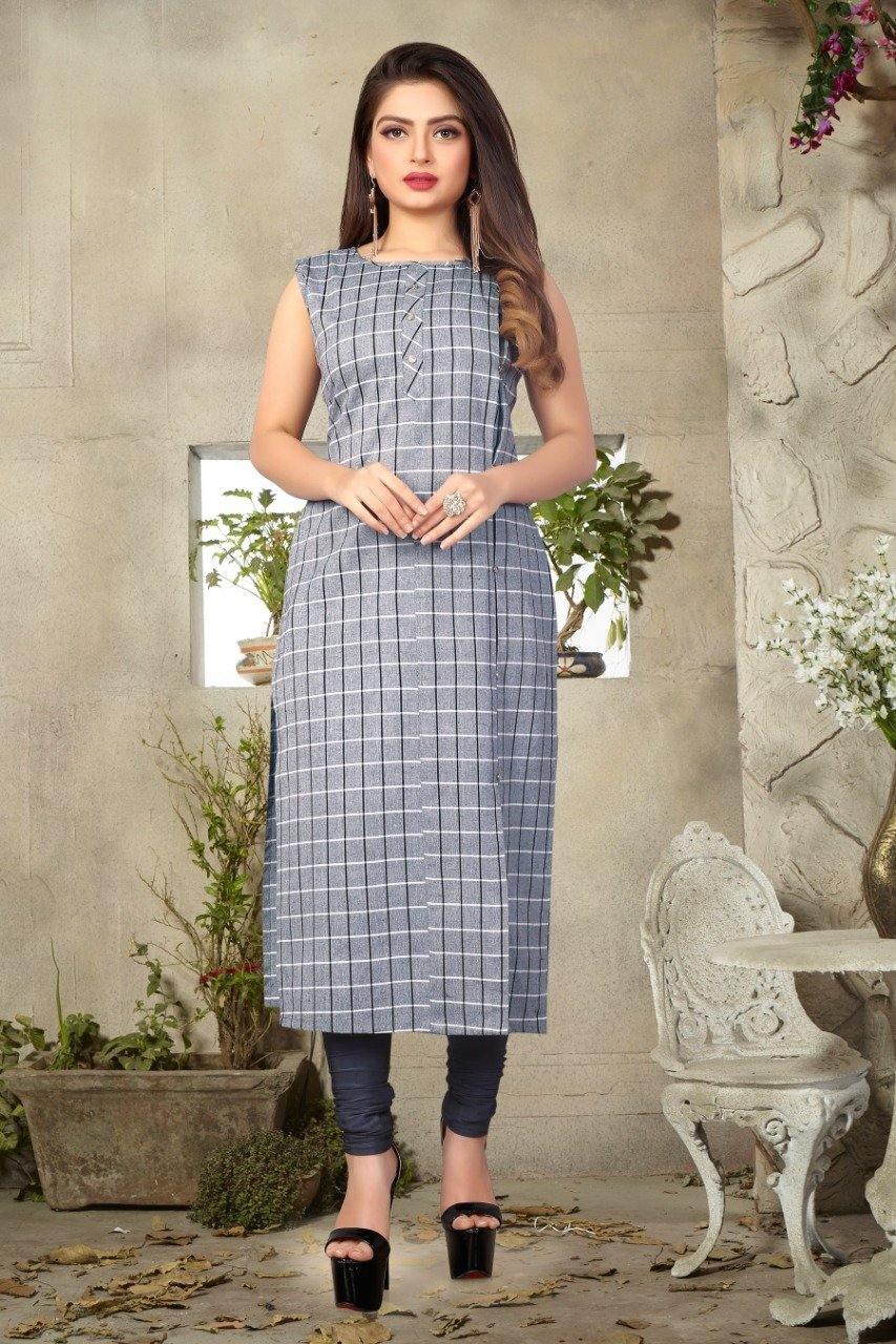 Handloom cotton off-white and yellow checks dress with embroidery -msg –  Mosegi