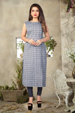 Women's South Cotton Printed Checked Straight Kurtis - Designer mart