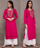 Women's Stitched Rayon Fabric Kurti Plazo Set - Designer mart