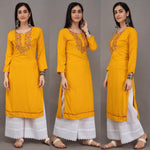 Women's Stitched Rayon Fabric Kurti Plazo Set - Designer mart