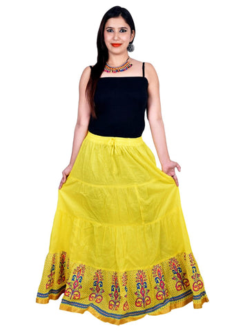 Yellow Ethnic Print Maxi Skirt - Designer mart